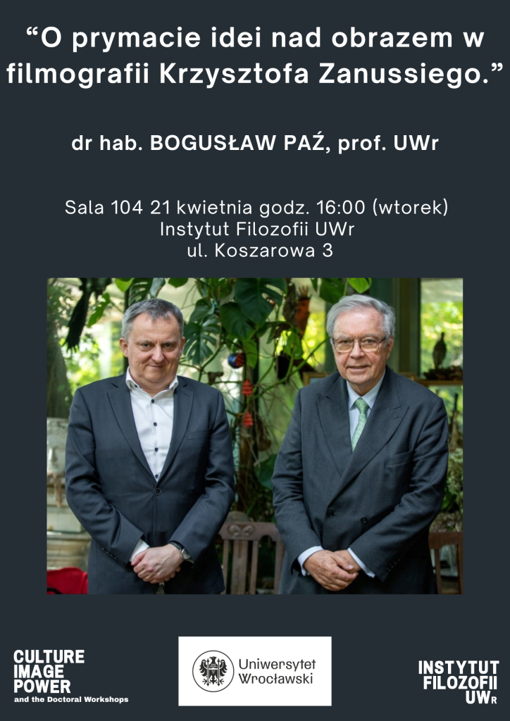 plakat z prof. Paziem i Krzysztofem Zanussim